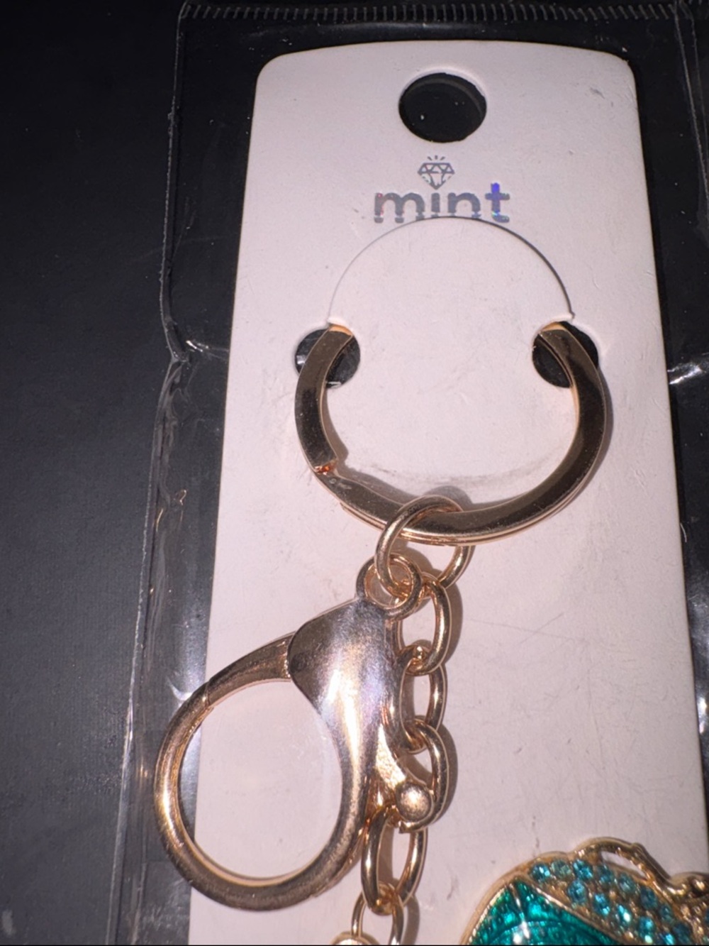 Mint Gold-Tone Teal & crystal Elephant Keychain Brand NEW - Picture 4 of 5